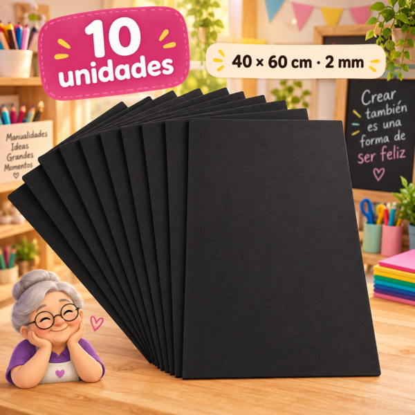 Goma EVA negro, 10 unidades, 40 × 60 cm, 2 mm
