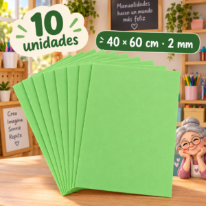 Goma EVA verde claro, 10 unidades, 40 × 60 cm, 2 mm