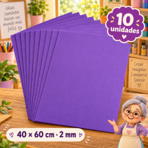 Goma EVA morado, 10 unidades, 40 × 60 cm, 2 mm