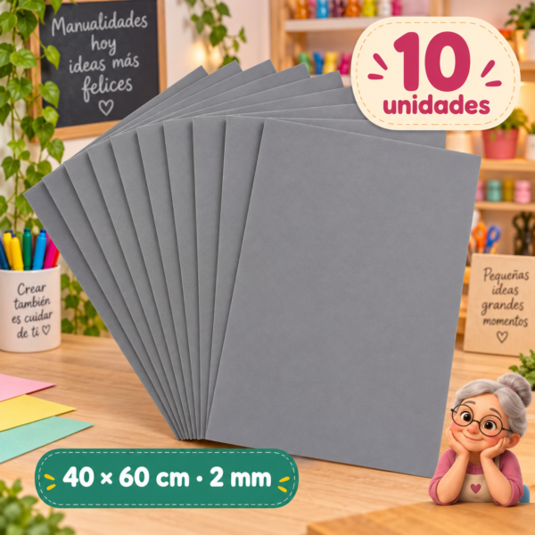 Goma EVA gris, 10 unidades, 40 × 60 cm, 2 mm