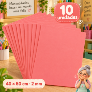 Goma EVA coral rosado, 10 unidades, 40 × 60 cm, 2 mm