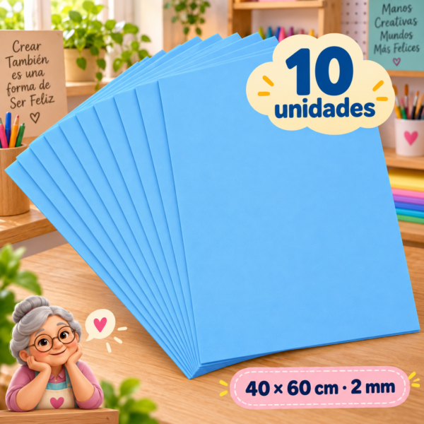 Goma EVA azul claro, 10 unidades, 40 × 60 cm, 2 mm