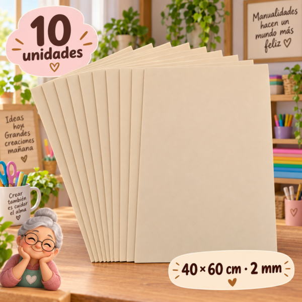 Goma EVA beige, 10 unidades, 40 × 60 cm, 2 mm