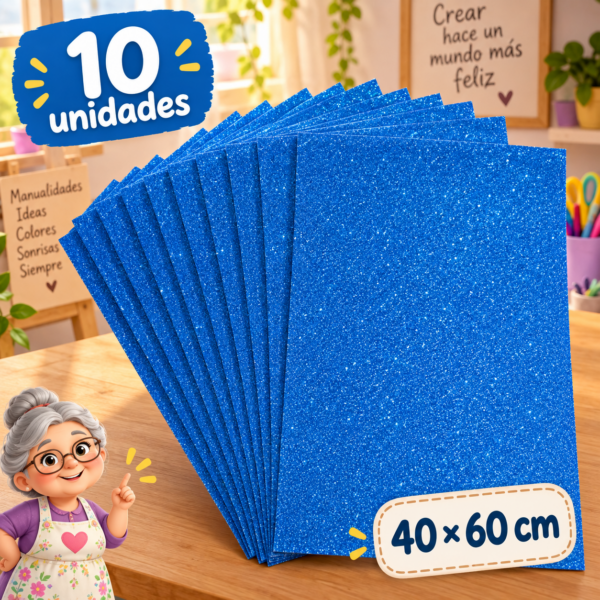 Goma EVA con glitter azul, 10 unidades, 40 × 60 cm