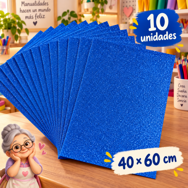 Goma EVA con glitter azul intenso, 10 unidades, 40 × 60 cm