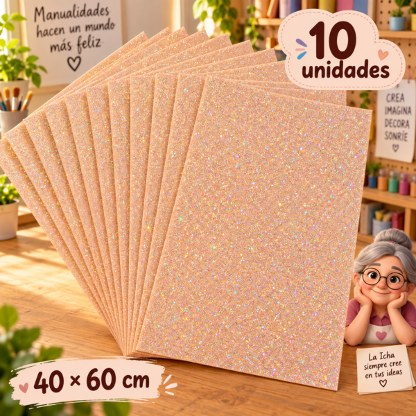 Goma EVA con glitter iridiscente piel, 10 unidades, 40 × 60 cm