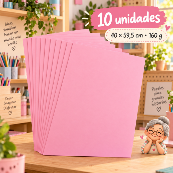 Cartulina 160 g rosada, 10 unidades, 40 × 59,5 cm