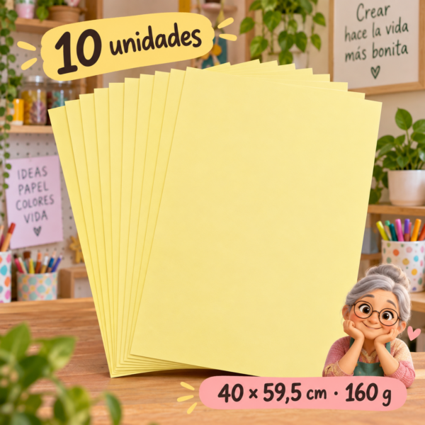 Cartulina 160 g amarillo claro, 10 unidades, 40 × 59,5 cm
