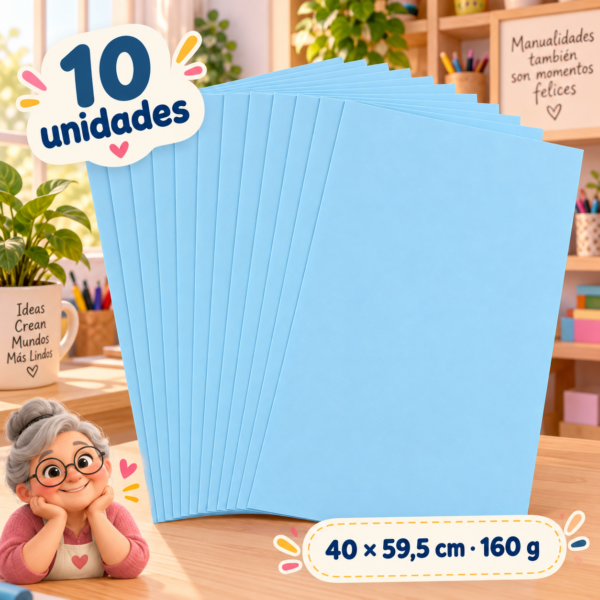Cartulina 160 g azul claro, 10 unidades, 40 × 59,5 cm