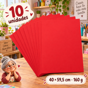 RI-0005113-1.png Cartulina 160 g roja, 10 unidades, 40 × 59,5 cm