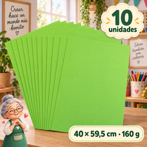 Cartulina 160 g verde loro, 10 unidades, 40 × 59,5 cm