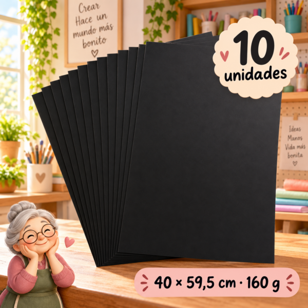 Cartulina 160 g negra, 10 unidades, 40 × 59,5 cm