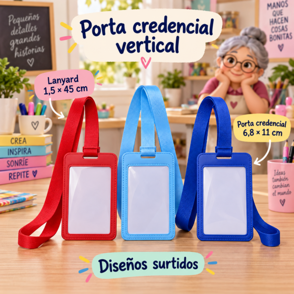 Porta credencial vertical con lanyard, modelo 10, 6,8 × 11 cm