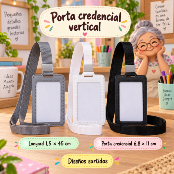 Porta credencial vertical con lanyard, modelo 11, 6,8 × 11 cm