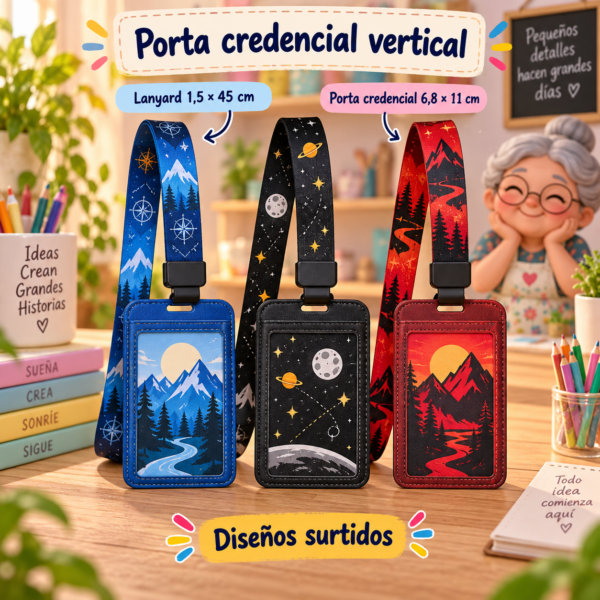 Porta credencial vertical con lanyard, modelo 3, 6,8 × 11 cm