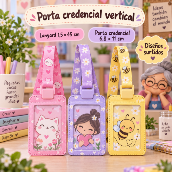 Porta credencial vertical con lanyard, modelo 4, 6,8 × 11 cm