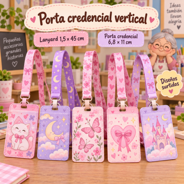 Porta credencial vertical con lanyard, modelo 7, 6,8 × 11 cm