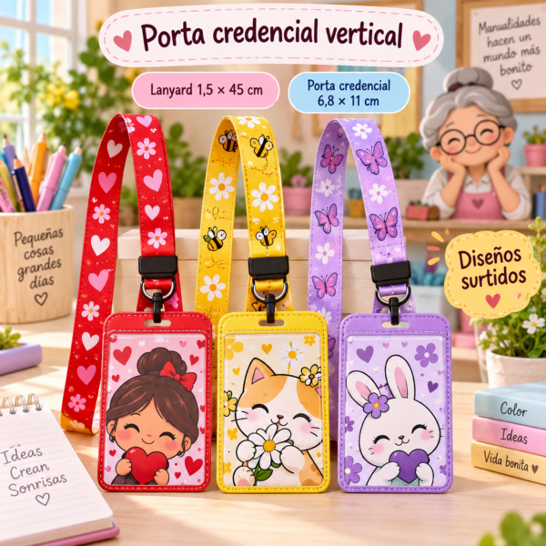 Porta credencial vertical con lanyard, modelo 8, 6,8 × 11 cm