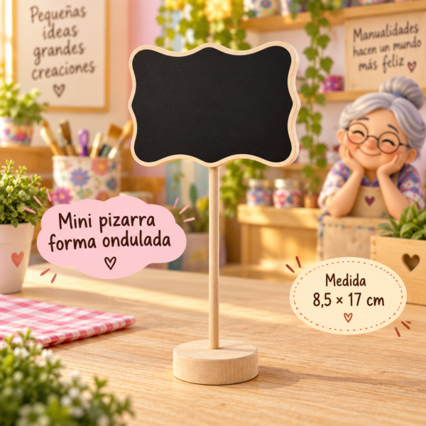 Mini pizarra con base de madera, forma ondulada, 8,5 × 17 cm