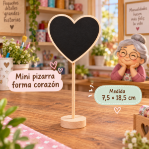 RI-0005139-1.png Mini pizarra con base de madera, forma corazón, 7,5 × 18,5 cm