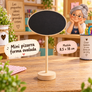 RI-0005142-1.png Mini pizarra con base de madera, forma ovalada, 8,5 × 18 cm