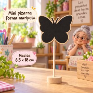 RI-0005143-1.png Mini pizarra con base de madera, forma mariposa, 8,5 × 18 cm