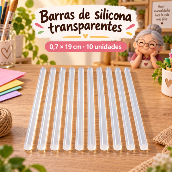 Barras de silicona transparentes 0,7 × 19 cm, 10 unidades