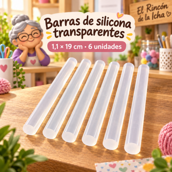 Barras de silicona transparentes 1,1 × 19 cm, 6 unidades