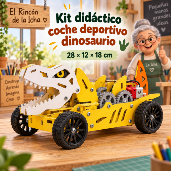 Kit didáctico coche deportivo dinosaurio, 28 × 12 × 18 cm