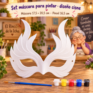 RI-0005155-1.png Set máscara para pintar, diseño cisne, Máscara 17,5 × 20,5 cm; pincel 16,5 cm