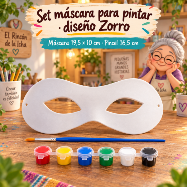 Set máscara para pintar, diseño Zorro, Máscara 19,5 × 10 cm; pincel 16,5 cm