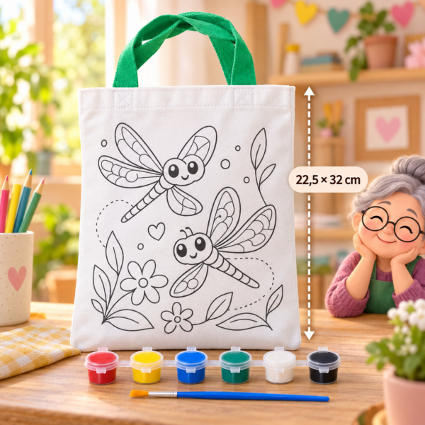 Bolsa educativa para pintar, diseño libélula, 22,5 × 32 cm