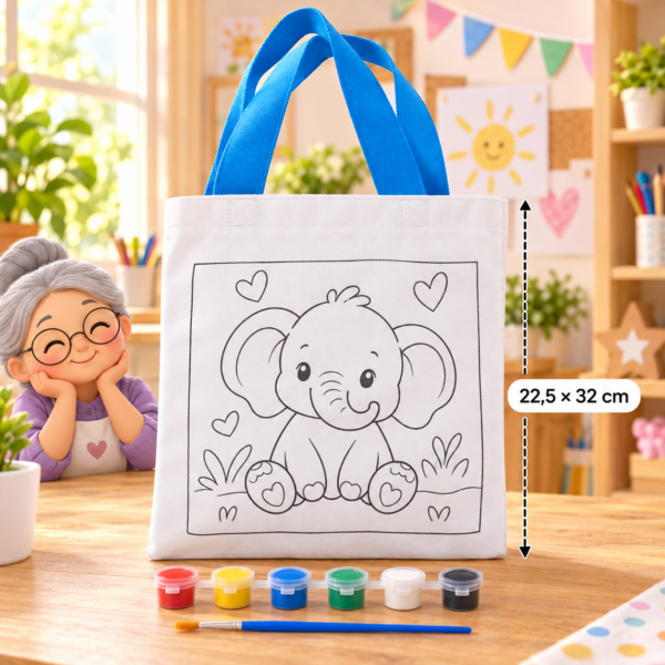 Bolsa educativa para pintar, diseño elefante, 22,5 × 32 cm