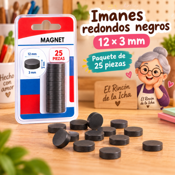 Imanes redondos 12 × 3 mm, 25 piezas