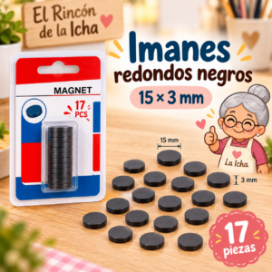 RI-0005179-1.png Imanes redondos 15 × 3 mm, 17 piezas