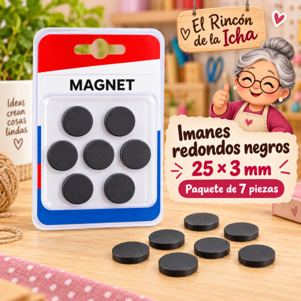 Imanes redondos 25 × 3 mm, 7 piezas