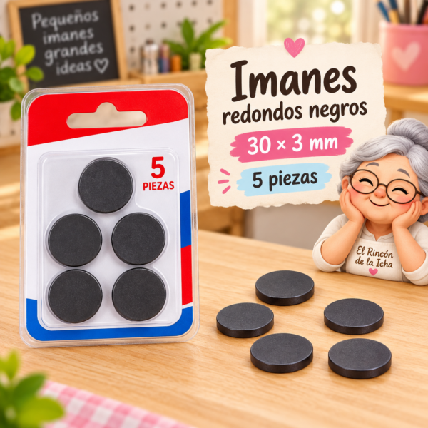 Imanes redondos 30 × 3 mm, 5 piezas