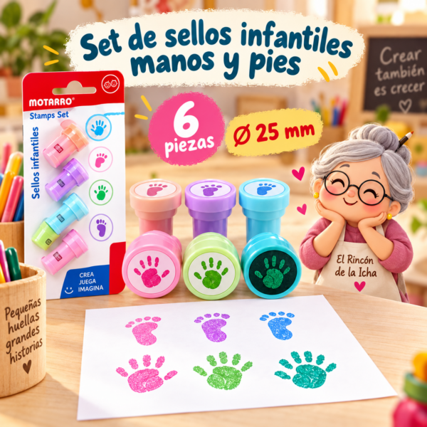 Set de sellos infantiles manos y pies, 6 piezas, Ø 25 mm