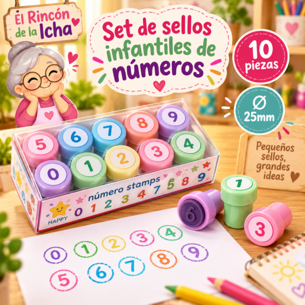 Set de sellos infantiles de números, 10 piezas