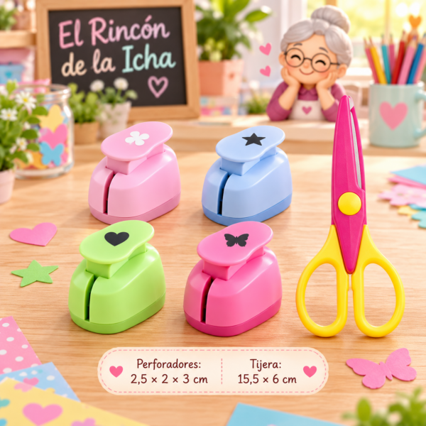 Set de 4 perforadores con forma y tijera KM-8603