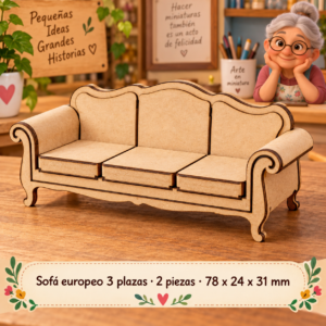 Mueble de maqueta sofá europeo de tres plazas, 2 piezas, 78 x 24 x 31 mm