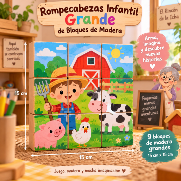 Rompecabezas infantil de bloques hecho a mano, modelo grande