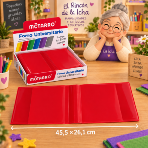 Forro Universitario Motarro PVC Rojo 45,5 x 26,1 cm – 50 Unidades Forro universitario Motarro PVC rojo de 45,5 x 26,1 cm, presentación de 50 unidades