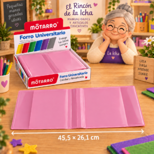 Forro Universitario Motarro PVC Rosado 45,5 x 26,1 cm – 50 Unidades Forro universitario Motarro PVC rosado de 45,5 x 26,1 cm, presentación de 50 unidades