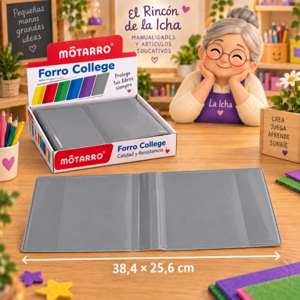Forro College Motarro PVC Gris 38,4 x 25,6 cm – 50 Unidades Forro College Motarro PVC gris de 38,4 x 25,6 cm, presentación de 50 unidades