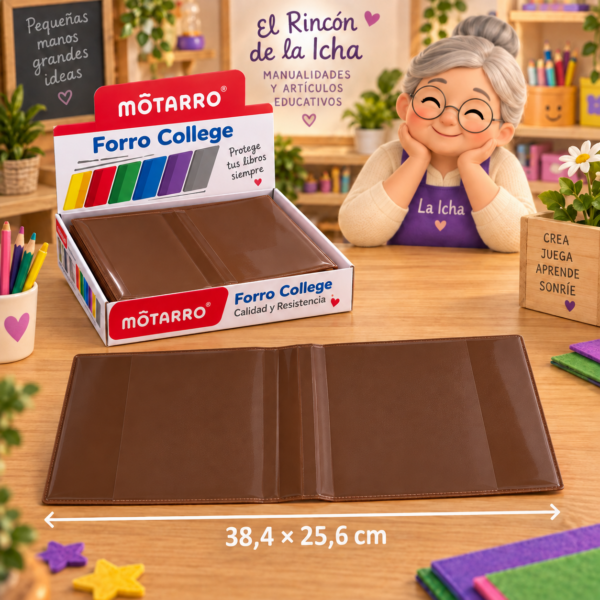 Forro College Motarro PVC Marrón 38,4 x 25,6 cm – 50 Unidades Forro College Motarro PVC marrón de 38,4 x 25,6 cm, presentación de 50 unidades