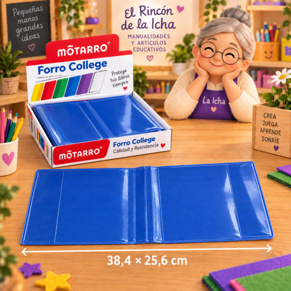 Forro College Motarro PVC Azul 38,4 x 25,6 cm – 50 Unidades Forro College Motarro PVC azul de 38,4 x 25,6 cm, presentación de 50 unidades
