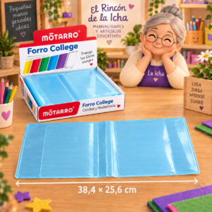 Forro College Motarro PVC Celeste 38,4 x 25,6 cm – 50 Unidades Forro College Motarro PVC celeste de 38,4 x 25,6 cm, presentación de 50 unidades
