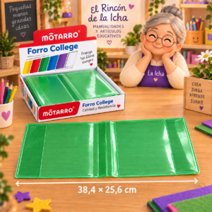 Forro College Motarro PVC Verde 38,4 x 25,6 cm – 50 Unidades Forro College Motarro PVC verde de 38,4 x 25,6 cm, presentación de 50 unidades