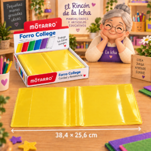 Forro College Motarro PVC Amarillo 38,4 x 25,6 cm – 50 Unidades Forro College Motarro PVC amarillo de 38,4 x 25,6 cm, presentación de 50 unidades